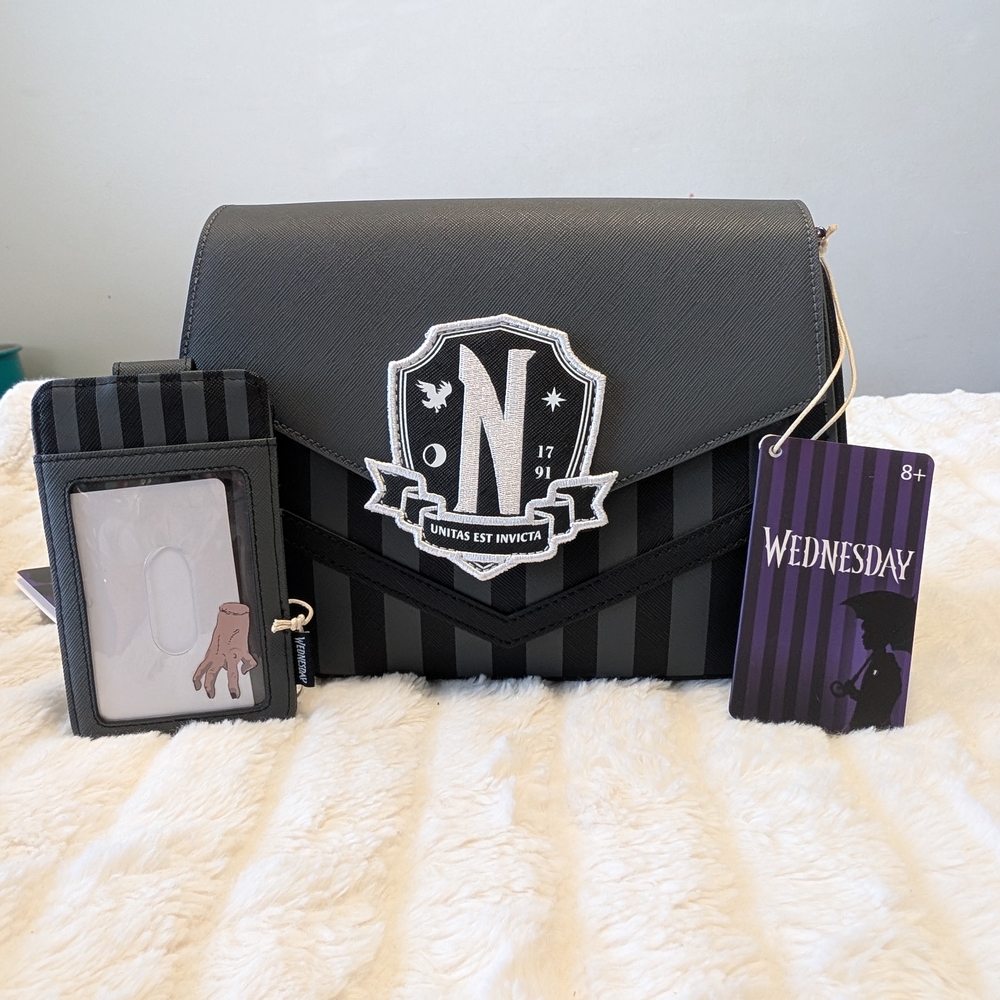 Loungefly Wednesday Nevermore Crossbody Bag Cardholder Set New